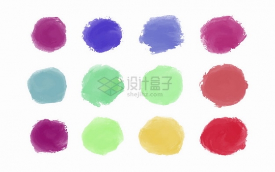 12款彩色笔触涂鸦水彩画圆形png图片素材