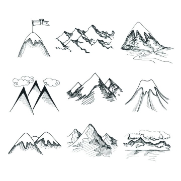 9款手绘素描登上顶峰大山高山山脉图片免抠矢量素材