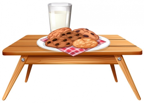 木头桌子上放着的饼干和牛奶图片免抠素材