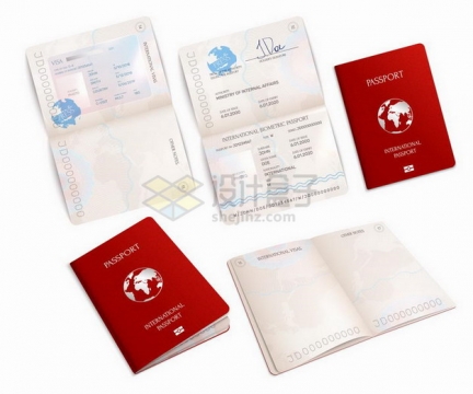 各种打开的红色护照png图片免抠矢量素材
