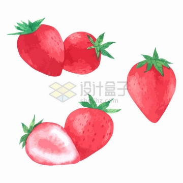 切开的草莓彩绘风格美味水果png图片免抠矢量素材