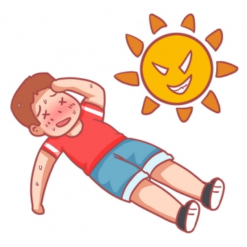卡通太阳炎热的夏天中暑倒在地上的卡通男孩881302png图片素材