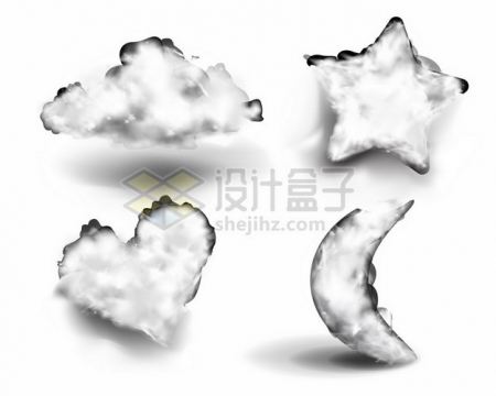4款白色的五角星心形弯月形白云807237png矢量图片素材