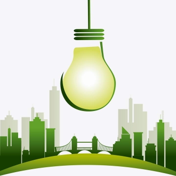 绿色城市剪影和灯泡节能环保图片免抠素材