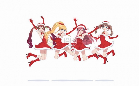 4个圣诞服装动漫日式漫画卡通美少女png图片免抠矢量素材