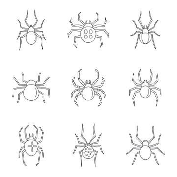 9款黑色线条蜘蛛图案图片免抠矢量素材