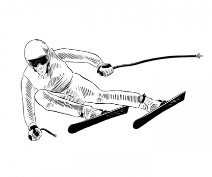 手绘线条简笔画风格滑雪运动员图片免扣素材