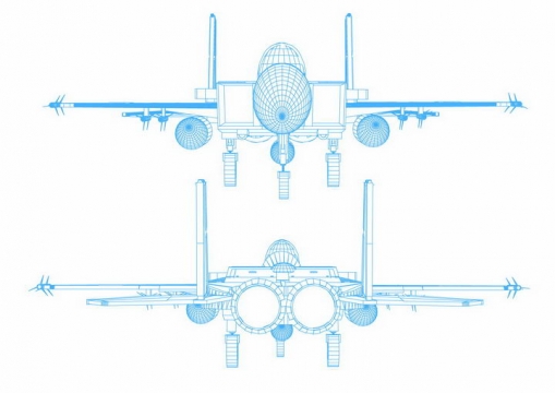 蓝色线条F15战斗机飞机设计蓝图png图片免抠矢量素材
