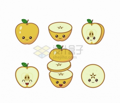 卡通黄苹果自带各种表情水果png图片免抠矢量素材
