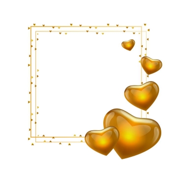金色正方形线条和水晶心形文本框图片免扣素材