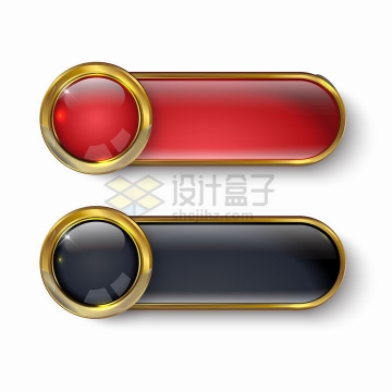 金色边框红色黑色玻璃水晶按钮png图片素材