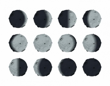 卡通月相变化图月球月亮明暗交替变化科普png图片免抠矢量素材