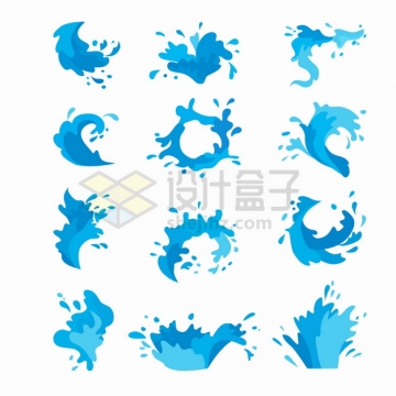 16款蓝色的液体飞溅的水滴效果png图片素材