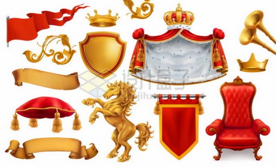 欧洲西欧王室的旗帜王座金马袍子王冠等王室用品装饰png图片素材