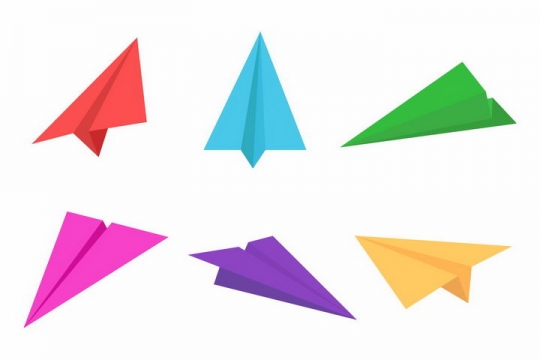 红色蓝色绿色粉色紫色黄色折纸飞机png图片免抠矢量素材