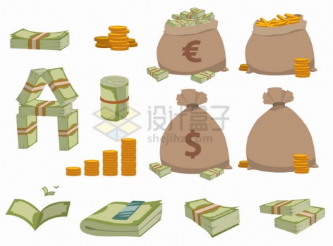 欧元钞票美元钞票钱袋子一沓钞票png图片素材