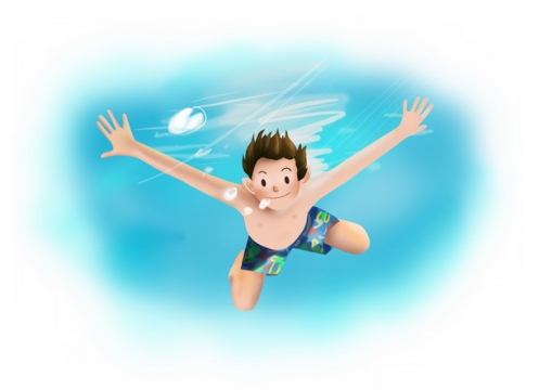 卡通男孩跳入水中潜水游泳606099png图片素材
