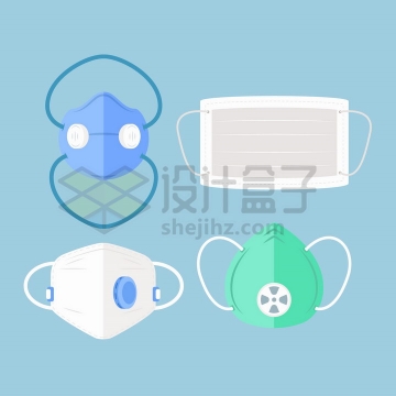 4款带呼吸阀的口罩和一次性医用口罩医疗用品png图片免抠矢量素材