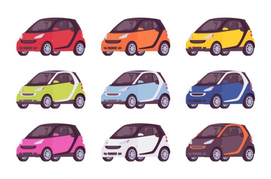9款卡通小汽车电动汽车图片免抠矢量素材