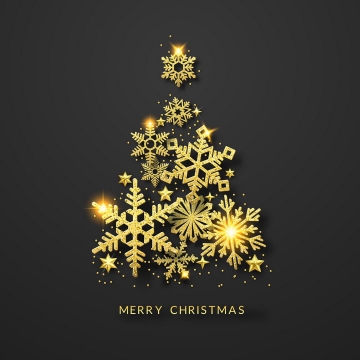 创意金色雪花图案组成的圣诞树装饰免抠图片素材