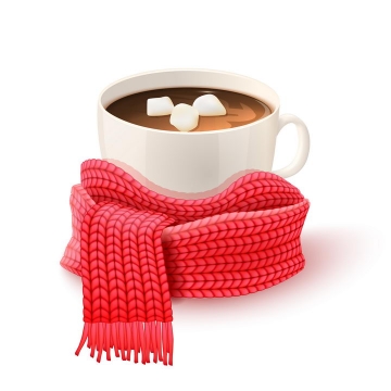 放在热咖啡旁边的红色针织围巾冬日里的暖心热饮图片免抠矢量素材