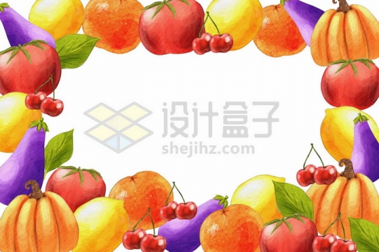 苹果西红柿茄子南瓜樱桃等美味水果蔬菜背景装饰png图片免抠矢量素材