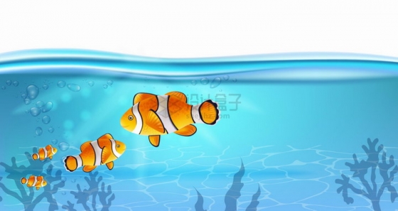 蔚蓝色的海水下面小丑鱼海底风光png图片免抠矢量素材