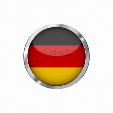 银色金属光泽边框德国国旗图案圆形按钮png图片素材