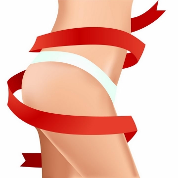 红色丝带围绕着的美女腰部减肥png图片免抠矢量素材