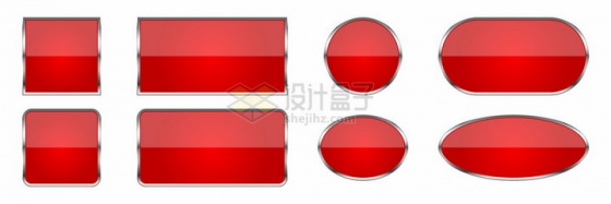 方形椭圆形金色描边的红色水晶按钮png图片免抠矢量素材