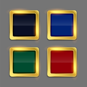 4款金色边框风格彩色正方形按钮图片免抠矢量素材