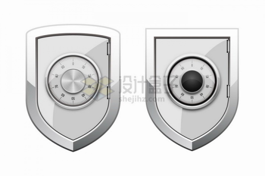 两款金属银色的盾牌密码锁保险柜png图片免抠矢量素材
