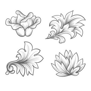 4款手绘线条素描风格花朵花卉图案图片免抠矢量图素材