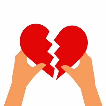 扁平化风格两只手拿着分裂的红心象征了爱情的破裂分手离婚等png图片免抠eps矢量素材