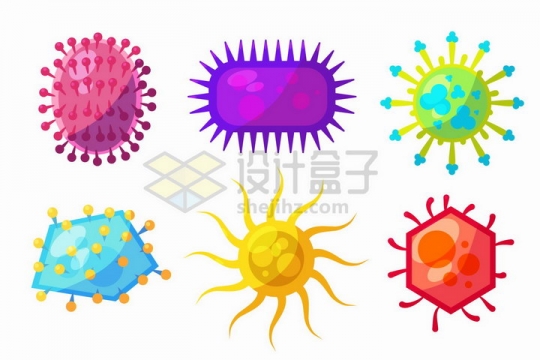 6款简约卡通细菌病毒细胞png图片免抠矢量素材