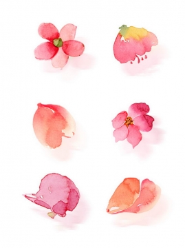 六款水彩画风格的粉色花瓣图片免抠素材