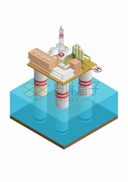 2.5D风格蔚蓝色海水和海上钻井平台石油开采工业png图片素材