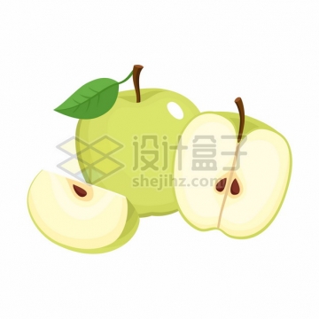 切开的青苹果美味水果扁平插画png图片素材