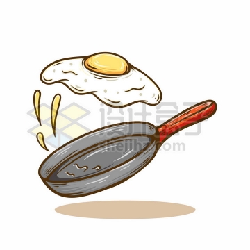 平底锅颠勺煎蛋美味美食彩绘插画png图片免抠矢量素材