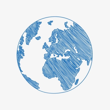 蓝色涂鸦风格地球世界地图儿童画图片免抠矢量素材