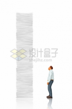 颓废的男人看着高高的纸堆象征了繁重的工作543668png图片素材