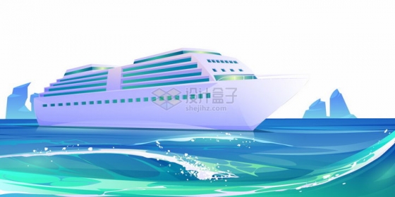 蔚蓝色大海上的邮轮游轮卡通插画png图片素材