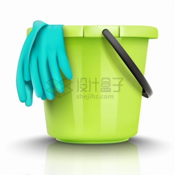 绿色的水桶和橡胶手套清洁手套png图片素材