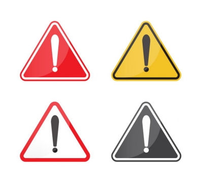 4款红色黄色黑色感叹号提示牌警告标志警示标牌图片免抠矢量素材