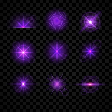 9款紫色发光光芒星光效果免抠图片素材