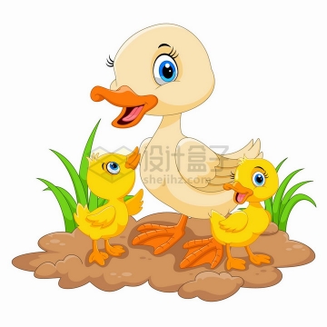 跟着鸭妈妈的小鸭子可爱卡通动物png图片免抠矢量素材