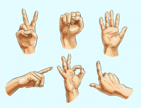 6款彩绘风格用手势表示数字剪刀石头布图片免抠矢量素材