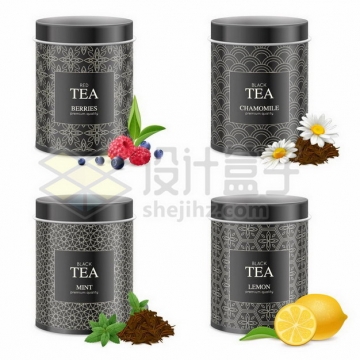 各种水果茶和茶叶罐子139692png矢量图片素材