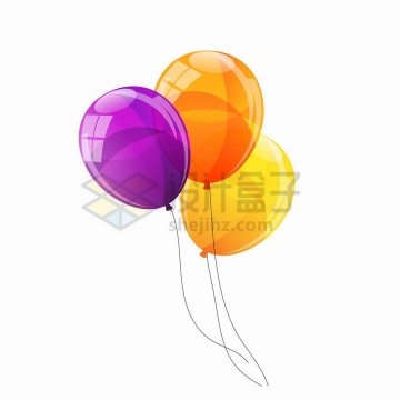 紫色橙色和黄色反光光泽的彩色气球png图片免抠矢量素材