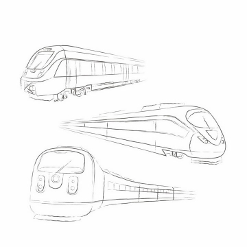 手绘线条风格的火车列车机车和高铁等交通工具png图片免抠矢量素材
